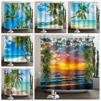 Summer Hawaii Seaside Beach Shower Curtains Sea Wave Coconut Tree Washable Bathroom Curtain Waterproof Polyester Bath Home Decor