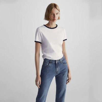 Fashion MASSIMO DUTTI เสื้อยืดสีขาวคลาสสิก2023สำหรับผู้หญิง,เสื้อยืดสีขาวคลาสสิกปลูกฝังศีลธรรม