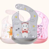 ☬ Cartoon Print Baby Bibs Waterproof Soft Silicone Infant Boys Girls Bib Children Burp Cloth Baby Feeding Bibs with Pocket