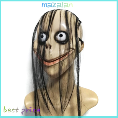 mazalan New Halloween Horror with Long hair Mo Mask หน้ากากตลก V-shaped Mouth Mask with hair หญิงหน้ากากผี roleplay หน้ากาก Mo หน้ากากหน้ากาก