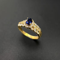 Sapphire Diamond Ring แหวนเพชรพลอยแซฟไฟร์ แซฟไฟร์แท้สีRoyal Blue ตัวเรือนประดับด้วยพเชรแท้95-96 ตัวเรือนทอง18k