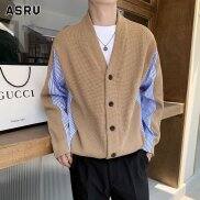 ASRV Áo Khoác Nam Áo Len Khâu Bánh Quế Áo Cardigan Thường Ngày Dáng Rộng