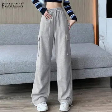 ZANZEA Korean Style Women Fashion Cargo Long Pants Elastic High