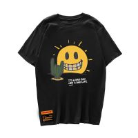 Funny Smile Sun แคคตัสพิมพ์แขนสั้นเสื้อ Hip Hop Casual Streetwear เสื้อ Tees Hipster Mens Harajuku Tops