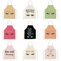 1Pcs Eyelash Printed Cleaning Art Aprons Sleeveless Home Cooking Kitchen Apron Cook Wear Cotton Linen Adult Bibs 53*65cm