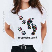 Premium Women Cute Dog Paw Flower Floral Cartoon Ladies Tops Womens Tees Female Camisas Lady T-Shirt Harajuku T Shirt T-Shirts