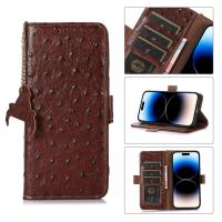 Handmade Genuine Cowhide Leather Flip Case For Google Pixel 7 Pro Business Ostrich Pattern RFID Card Slots Magnetic Wallet Cover Card Holders