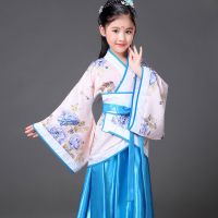 ZHUJI เครื่องแต่งกาย Hanfu สำหรับการแสดงโบราณเครื่องแต่งกายสไตล์จีนเครื่องแต่งกายโบราณของเด็กกระโปรงนางฟ้าเสื้อเรโทรหรูหราทันสมัย