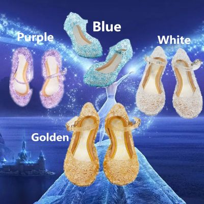 Baby Girls Princess Crystal Shoes Kids Girl Cosplay Halloween Party High-Heeled Shoes Children Jelly Wedge Shoes Dancer Shoes