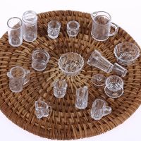 15PCS/Lot Miniature Cup Dish Bowl Simulation Tableware Set Acrylic Transparent Kids Kitchen Toy Dollhouse Decoration Accessories Cups  Mugs Saucers