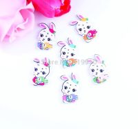 Free shipping -100pcs Mixed 2 Holes Cartoons Rabbit Pattern Back White Wood Sewing Buttons Scrapbooking 20x34mm J1416 Haberdashery