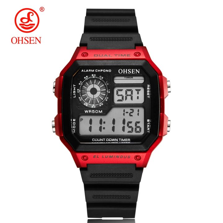 hotdigital-led-ผู้หญิงผู้ชายกีฬานาฬิกา-ohsen-แฟชั่นสีแดงกันน้ำอิเล็กทรอนิกส์นาฬิกาข้อมือมัลติฟังก์ชั่ผู้ชายดำน้ำนาฬิกานาฬิกาจับเวลา
