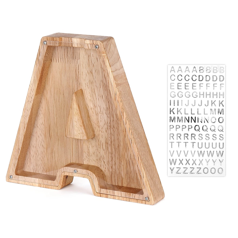 B Personalized Letters Wooden Piggy Bank Wooden Coin Bank Personalized Alphabet Money Saving Box Custom Wooden Piggy Bank for Boys Kids Money Jar Coin Girls Adults
