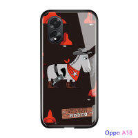 เคสใส่โทรศัพท์สำหรับ OPPO A18 A38การ์ตูนสำหรับเด็กผู้หญิงเคสลายสัตว์ญี่ปุ่นน่ารักเคสแนวคิดศิลปะมันวาวเคสฝาหลังกระจกเทมเปอร์กันกระแทก