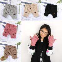 QIEQ MALL Outdoor Winter Autumn Deer Hemp Flowers Knitted Gloves Exposed Finger Flip Mitten