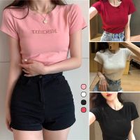 BOUND （in stock）Korean style short T-shirt Letter embroidered top Solid color womens clothing