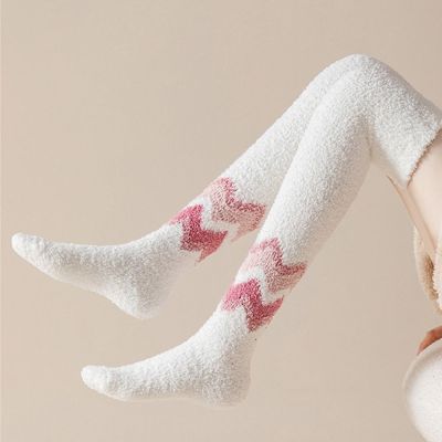 PINGCHUISHOP ถุงเท้ายาวลายทางน่ารักสำหรับฤดูหนาว,ถุงเท้ายาวสไตล์เกาหลีถุงเท้าถุงเท้าสูงระดับหัวเข่าสำหรับเด็กผู้หญิง