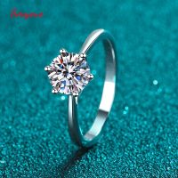 Smyoue D Color 0.3-2CT Moissanite Wedding Ring Round Cut Platinum Plated S925 Sterling Silver Classic Lab Diamond Wedding Band