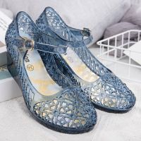 2021 Wedge Sandals Womens Mid Heel Hollow-out Birds Nest Plastic Crystal Gel Shoes Summer Beach Shoes