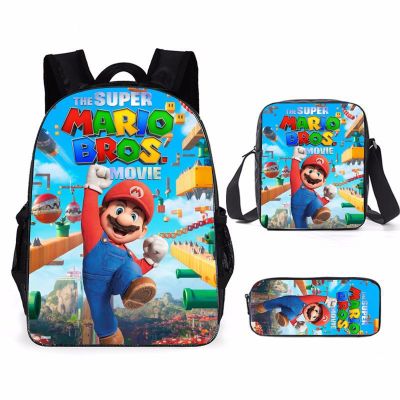 3 Piece Set Mochila Super Mario Bros.Movie School Bags For Teenage Kids Backpack Travel Backpack Student Bookbags Cosplay Bag