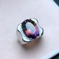 In-kind shooting natural ametrine ring beautiful color two-color fire 925 silver mens ring