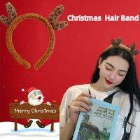 Bando tanduk Natal Fashion motif macan tutul Hairhoop halus lembut riasan wajah ikat kepala musim dingin hadiah