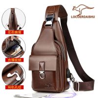 ✐⊙▽ [Sportsman Trend] Genuine Leather Mens Chest Bag Messenger Bag Mens Bag Leisure Trend Sports Messenger Bag Small Backpack