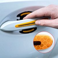 8Pcs Car Door Bowl Handle Protective Sticker Carbon Fiber Sticker Reflective Anti-collision Protection Strip Auto Accessories Car Door Protection