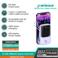 FELESS พาวเวอร์แบงค์ 20000mAh 3 อินพุต 4 เอาต์พุต 4 สายชาร์จ ไฟ LED แสดงพลังงานแบตเตอรี่ PD20W ชาร์จเร็ว ใช้ได้กับทุกรุ่น Power b ank