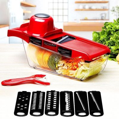 【YF】 Vegetable Cutter with Handle Steel Blade Mandolin Slicer Potato Peeler Carrot Grater Container Kitchen Accessories Tools