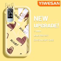 YIWESAN เคสสำหรับ VIVO Y51 2020 Y31 2021 Y51A 2021 Y53s เคส Y33ลายการ์ตูนน่ารักช็อคโกแลตลายตารางรูปหัวใจสีสันสดใสสวยงามปลอกนิ่มโปร่งใสกันกระแทกโปร่งใสเรียบง่ายภาพเคสโทรศัพท์