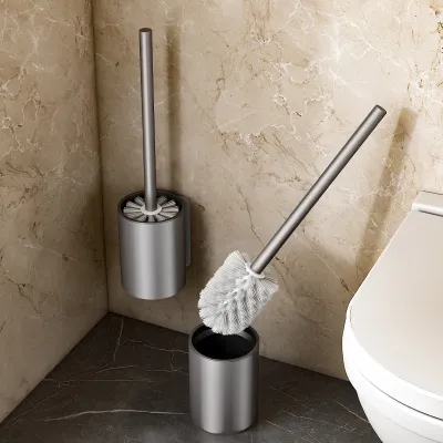 black Toilet Brush Holder Wall Mounted Detachable Handle Toilet Cleaning Utensils No Dead Corner Bathroom Accessories Aluminum