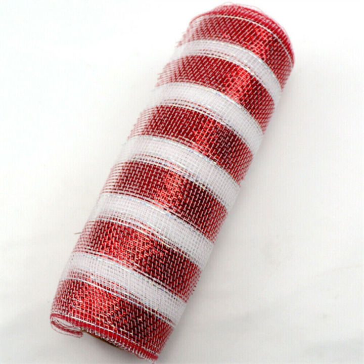 ลายเส้นลายเส้นตกแต่งตาข่ายคริสต์มาสที่26cmx10yard-ลูกอมสีขาวสีแดง