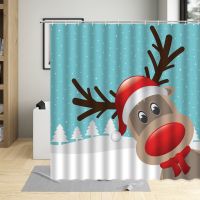 Cartoons Christmas Elk Waterproof Bathroom Decor Sika Deer Printing Shower Curtain Polyester Fabric Hanging Curtains With Hooks