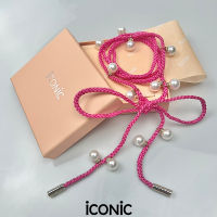 iCONiC NEON PEARLS ROPE BELT #9098 เข็มขัดผญ เชือกสีสะท้อนแสง ประดับไข่มุก คริสตัล โลหะทอง ยาว180CM เข็มขัดเชือก เข็มขัดผูกโบว์ เข็มขัดแฟชั่น