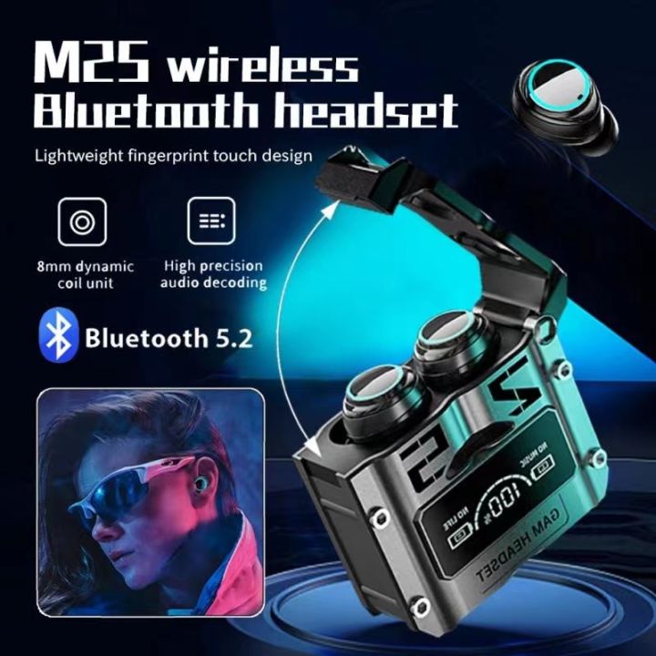 เบสแน่น-เสียงดี-เล่นเกมส์ดีเลย์ต่ำ-หูฟังบลูทูธ-bluetooth-5-3-หูฟังไร้สายรุ่น-tws-m25-สำหรับดูหนัง-ฟังเพลง-เล่นเกมส์