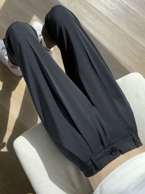 ¤ Black suit pants womens summer thin section 2023 new casual ice silk womens pants high waist straight cropped harem pants
