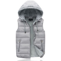 New Men Sleeveless Jacket Hooded Zipper Patchwork Coats Male Windbreak Warm Waistcoat Outwear Solid Color Down Vests Parka