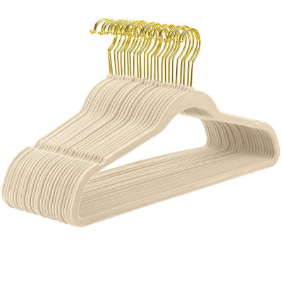 20pcs Non-slip Velvet Hangers Closet Organizer 360 Degree Swivel Golden Hook Wardrobe Drying Rack Multifunction Windproof Hanger