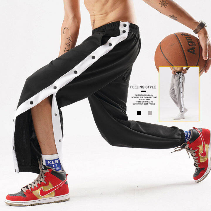 summer-new-men-loose-sport-pants-outdoor-basketball-buttoned-pants-male-drawstring-casual-side-button-sweatpants