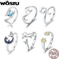 {BUSA Fashion Accessories} WOSTU ห่วงเปิดนิ้วแมว925เงินสเตอร์ลิงปรับหูสัตว์เลี้ยงแหวนอุ้งเท้าขายส่งเป็นของขวัญชิ้นเยี่ยมสำหรับเด็กผู้หญิง