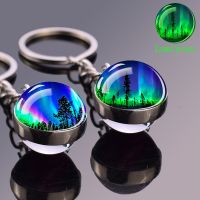 ♤ Northern Lights Luminous Keychain Glass Ball Aurora Polar Lights Pendant Keyring Glow In The Dark Key Chain Astronomy Jewelry