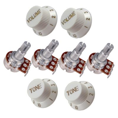 4 Pcs Guitar Potentiometer Audio Pots A250K B250K 18mm Replacement &amp; 4 Pcs Guitar Volume Tone Control Knobs White Guitar Bass Accessories