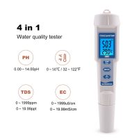 4 In 1 PH Meter เครื่องทดสอบคุณภาพน้ำปากกา TDS/EC/PH/Temp เครื่องตรวจจับความแม่นยำสูงพร้อม ATC การชดเชยอุณหภูมิ