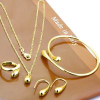 IOY IRENE Water Droplets Shape Geometry Metal Golden Earrings Necklace Ring Bracelet Jewelry Sets