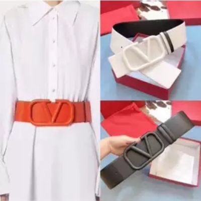 Womens Fashion Casual Double Sided Belt 7.0cm Leather Wide Waist Belt With Original Box