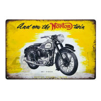 ป้ายสังกะสีวินเทจ Norton Twin, ขนาด 20x30 ซม