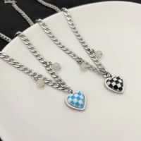 [Free ship] cool babes love plaid titanium steel non-fading necklace female ins hip-hop niche temperament cold collarbone chain