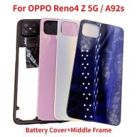 ฝาหลังใหม่สำหรับ Oppo Reno 4 Z 5G ฝาหลังปิดโทรศัพท์ + กรอบกลางสำหรับปลอกหุ้มช่องหลัง A92s OPPO พร้อมเลนส์กล้องถ่ายรูป + ปุ่มข้าง