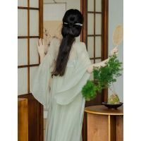 Spot parcel post New Chinese Style National Style Improved Hanfu Dress Light Green Fairy Flowing Zen Tea Gown Daily Commute Gentle Skirt